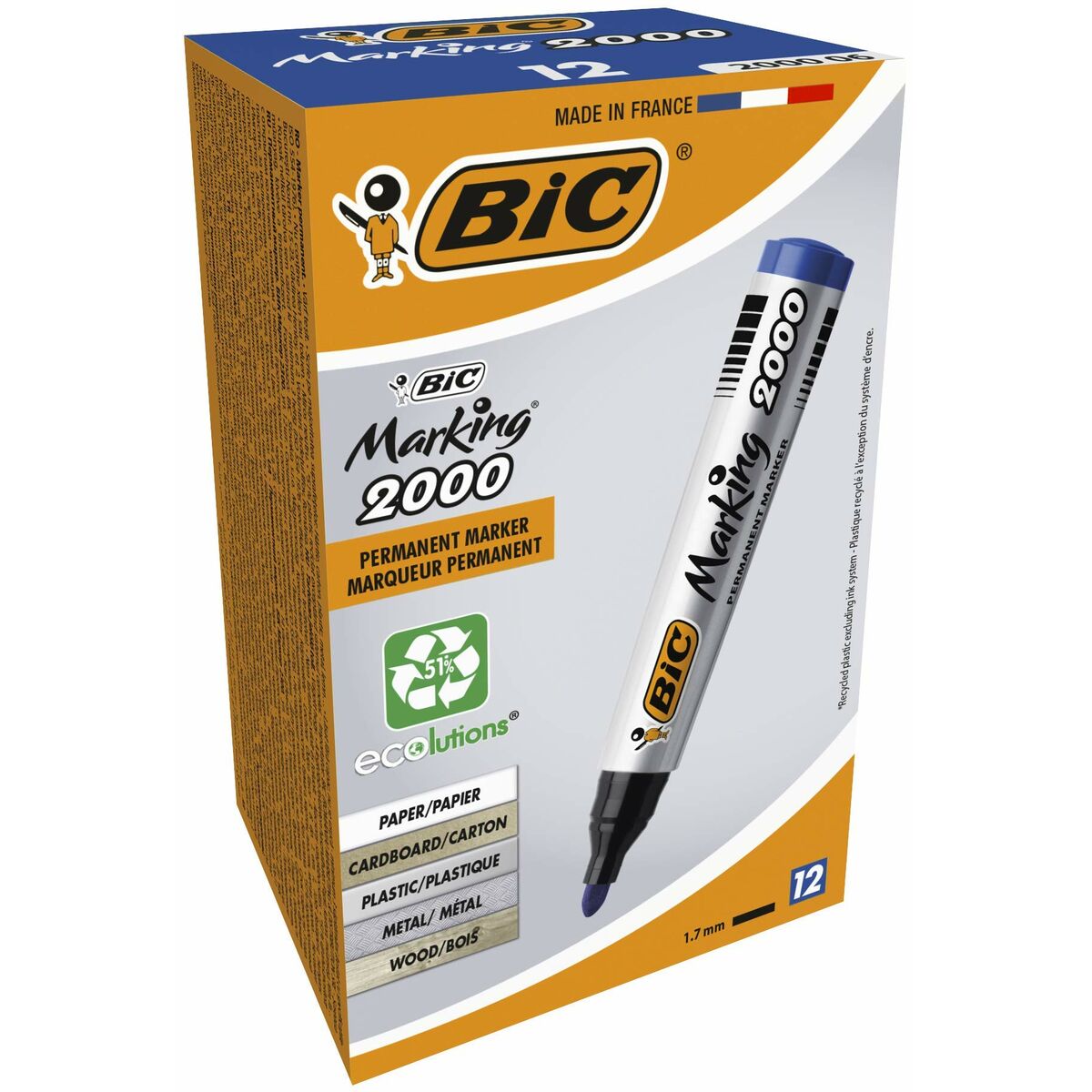 Rotulador permanente Bic Marking 2000 Azul 12 Peças